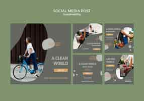 무료 PSD 지속 가능성 소셜 미디어 게시물 디자인 템플릿