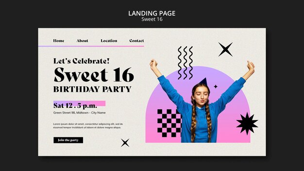 Sweet 16 celebration landing page template