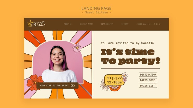 Бесплатный PSD шаблон целевой страницы празднования sweet 16