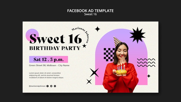 Рекламный шаблон празднования Sweet 16 в социальных сетях