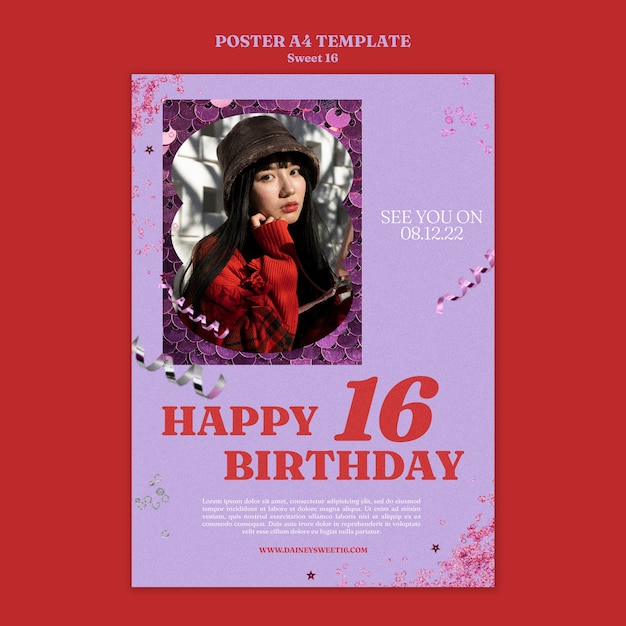 PSD gratuito modello di poster verticale per la celebrazione di 16 dolci