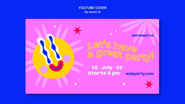 Шаблон обложки youtube для празднования Sweet 16