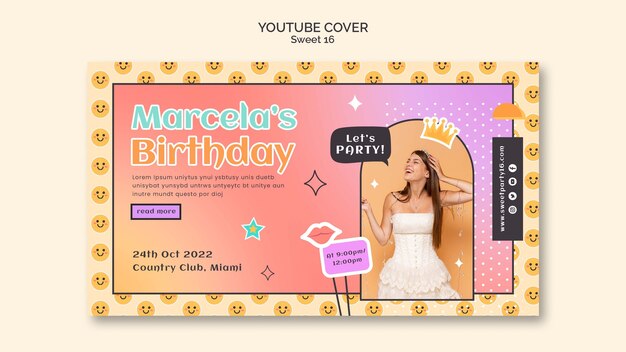 スウィート16のお祝いのYouTubeカバーテンプレート
