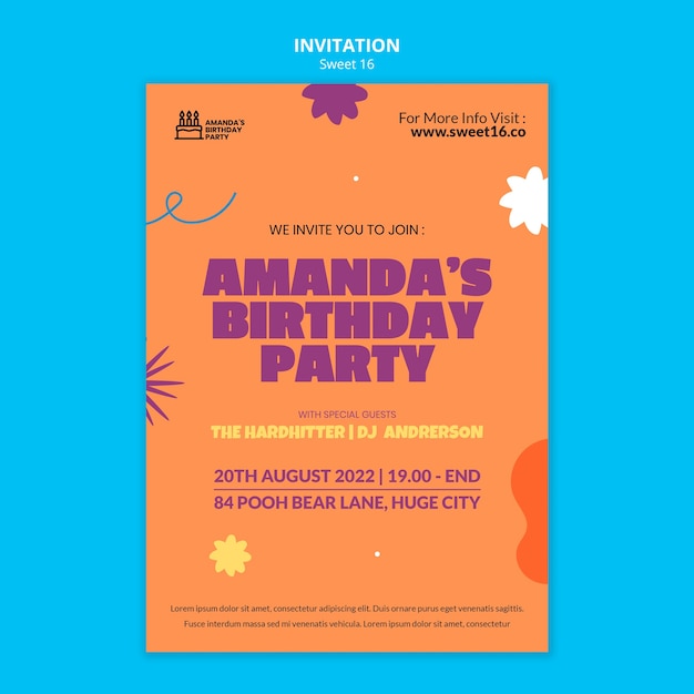 Free PSD sweet 16 invitation template in abstract design