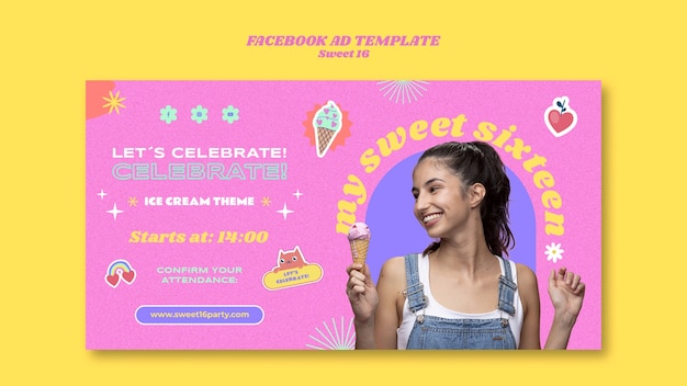 Free PSD sweet 16 social media promo template with ice cream theme