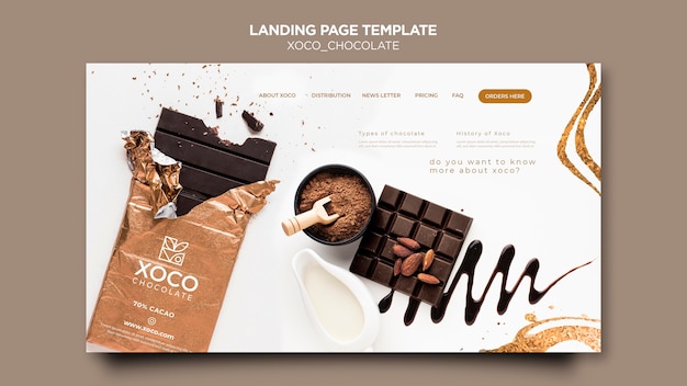 Modello di landing page di cioccolato dolce