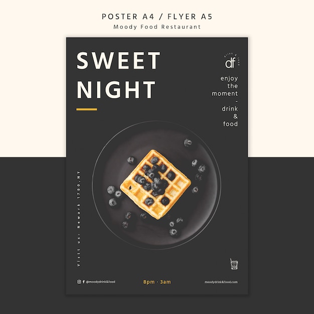 免费PSD甜蜜的晚上餐厅菜单海报