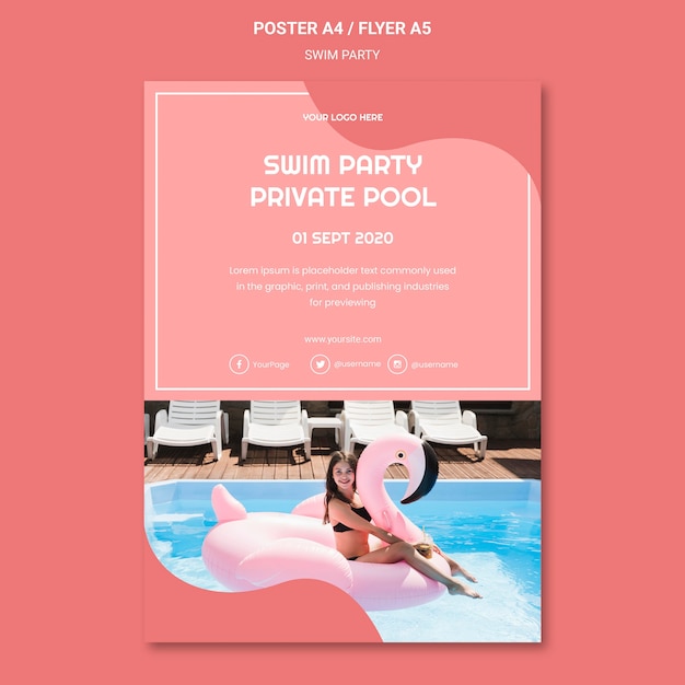 PSD gratuito modello di poster festa di nuoto