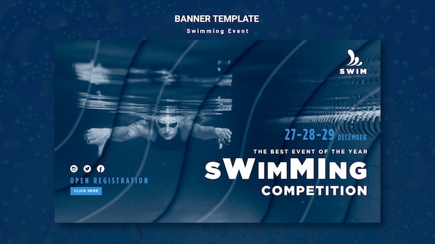 Swimming banner template with photo