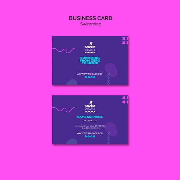 Free PSD swimming coach business card