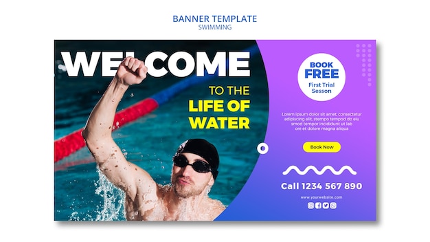 無料PSD バナーデザインの水泳のコンセプト