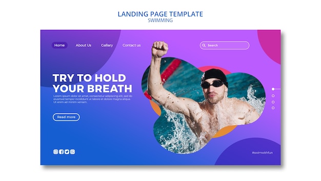 無料PSD ランディングページの水泳の概念