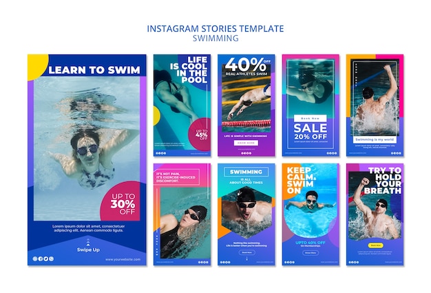 Modello di storie di instagram di nuoto