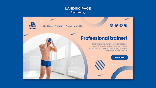 Free PSD swimming landing page template