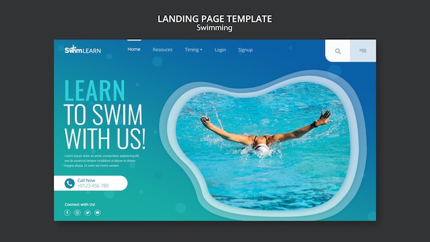 Free PSD swimming landing page with photo