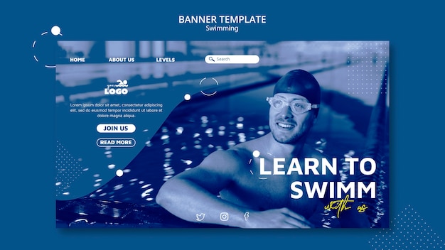 無料PSD 写真付き水泳レッスンバナー
