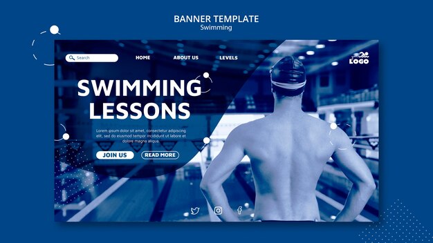 写真付き水泳レッスン水平バナーテンプレート