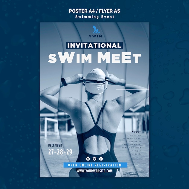 PSD gratuito modello di poster di nuoto con foto