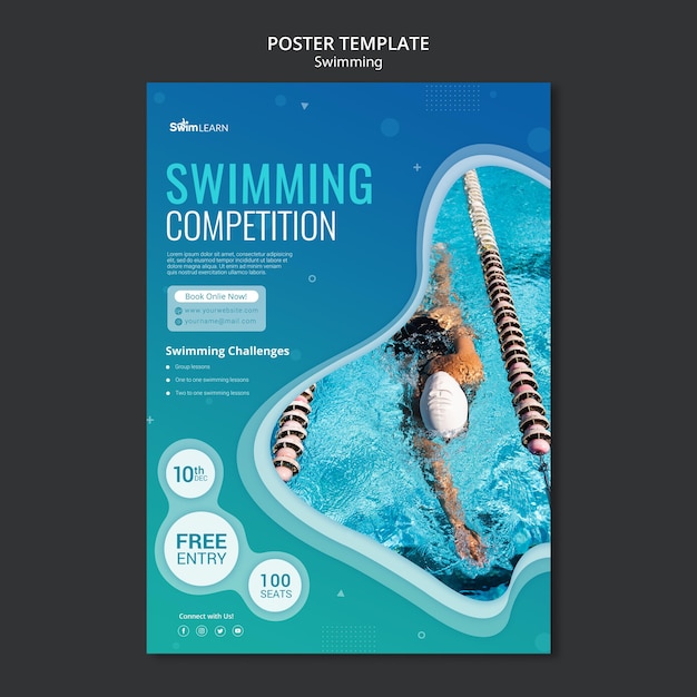 Swimming poster template with photo