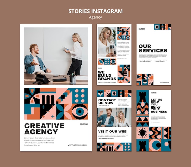 PSD gratuito set di storie di instagram di design svizzero