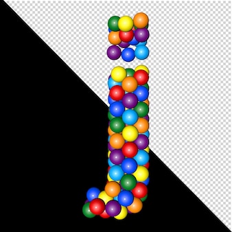 Символ из коллекции букв из шаров цвета радуги на прозрачном фоне. 3d буква j Premium Psd