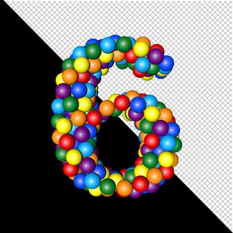 Символ из коллекции букв из шаров цвета радуги на прозрачном фоне. 3д номер 6