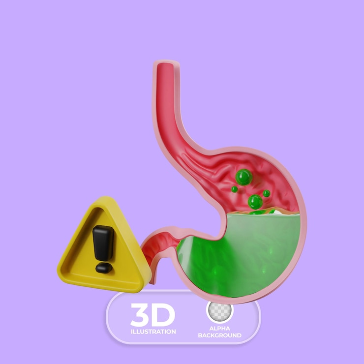 Free PSD symptoms of stomach gastritis 3d illustration