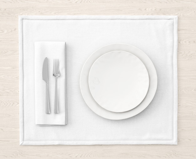 table setting on white mat