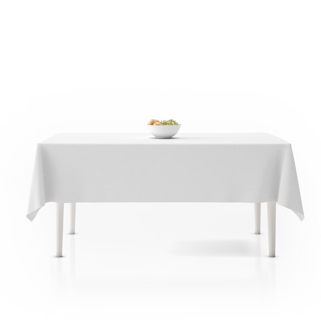 Table with tablecloth and bowl with fruits