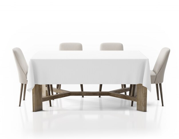 식탁보와 의자가있는 테이블