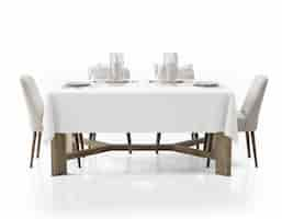 Free PSD table with tablecloth, dishware and chairs