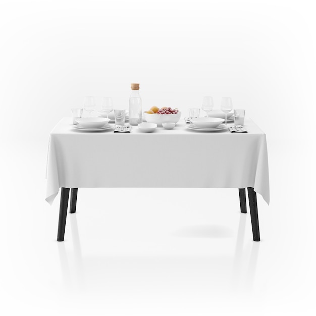 テーブルクロスと食器のテーブル