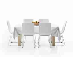 Free PSD table with tablecloth, fruits and chairs