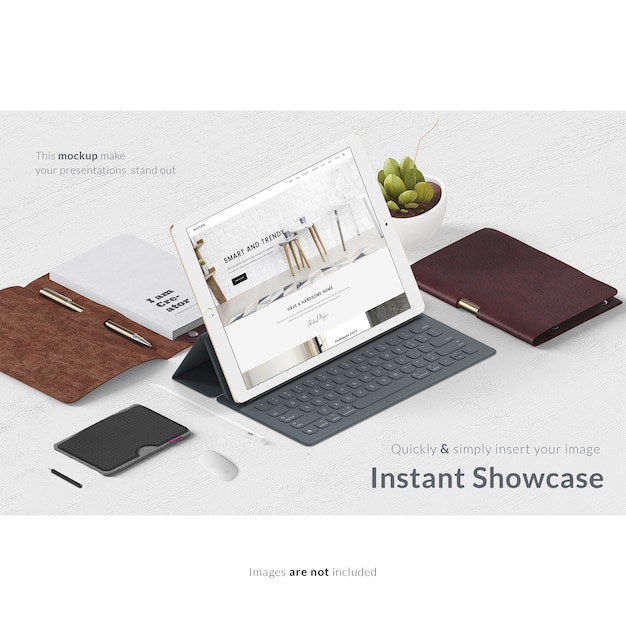 Get a Free Tablet on Desk with Agendas Mockup Template