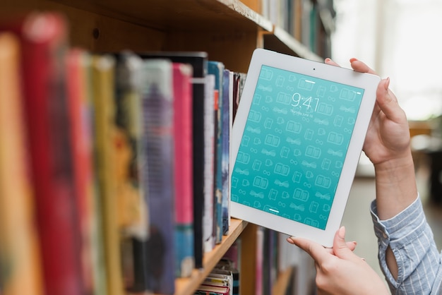 Tablet or ebook reader mockup with literature concept