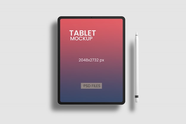 Free PSD tablet mockup top angle view