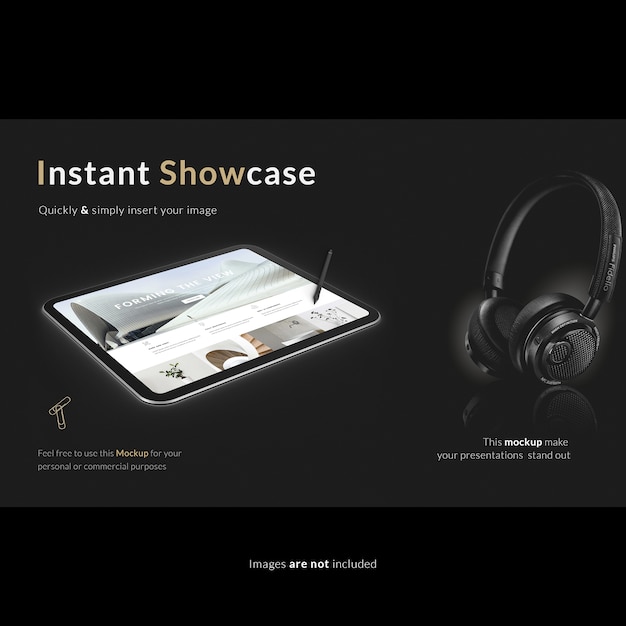 無料PSD 黒の背景にタブレットはモックアップ