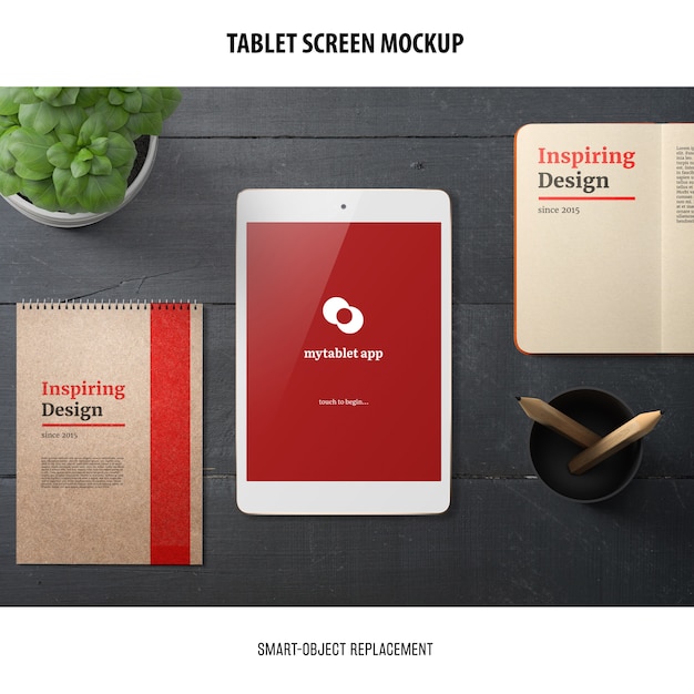 Tablet Screen Mockup: Showcase Your App and UI Designs on a Professional Business Desk