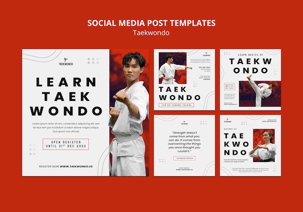 PSD gratuito modello di post di instagram per la pratica del taekwondo