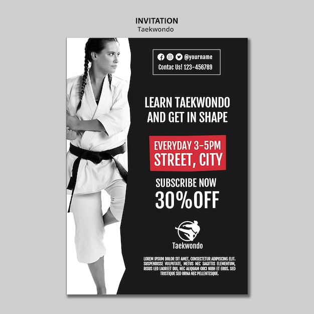 Free PSD taekwondo practice invitation template