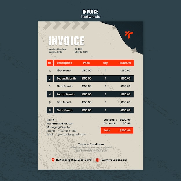 Taekwondo Practice Invoice Template – Free Download