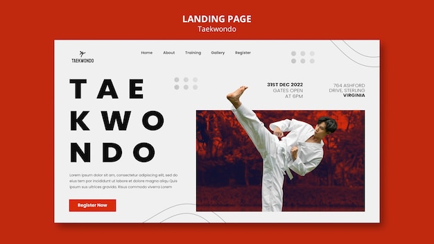 PSD gratuito pagina di destinazione della pratica del taekwondo