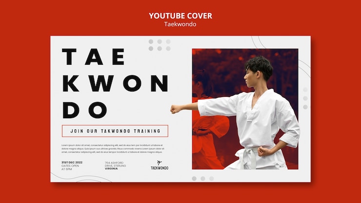 Бесплатный PSD обложка youtube для занятий тхэквондо