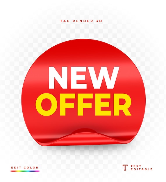 Tag new offer red 3d rendering isolated