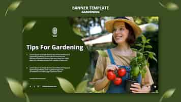 Free PSD take care of plants horizontal banner with leaves