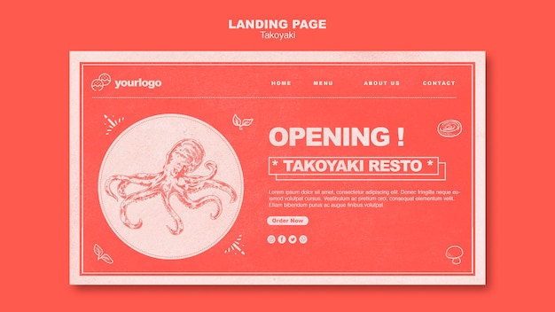 PSD gratuito pagina di destinazione del ristorante takoyaki