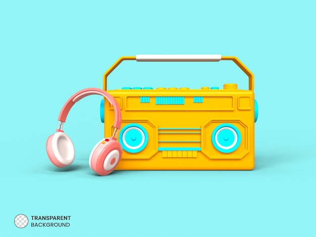 Free PSD tape recorder with headphone icon isolated 3d render illustration