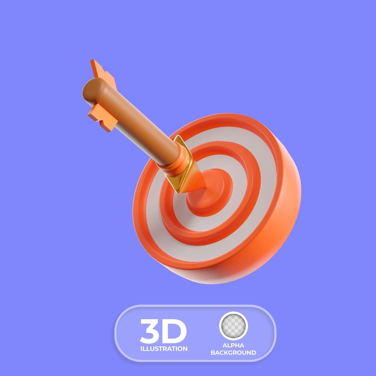 Free PSD target with arrow in the center 3d illustration