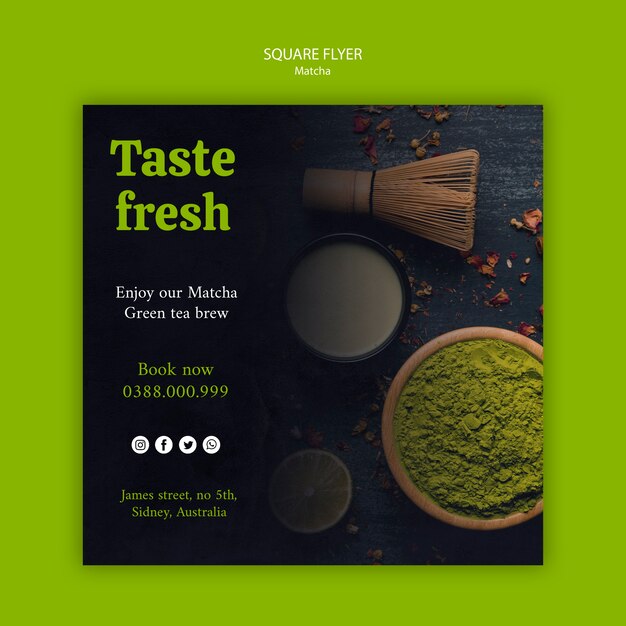 taste fresh aroma of matcha tea square flyer