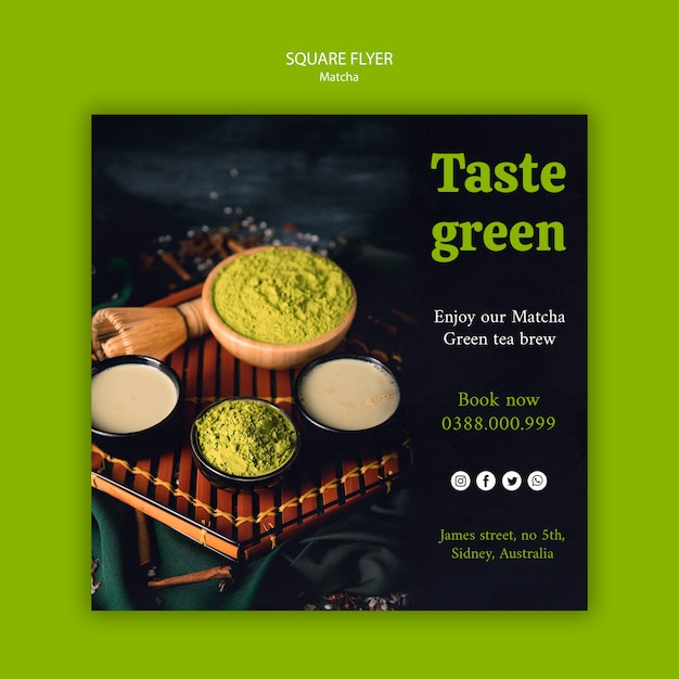 Free PSD taste green matcha tea square flyer